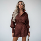 Sophia | Women's Romper With High Neck And Lace Texture | Elegant