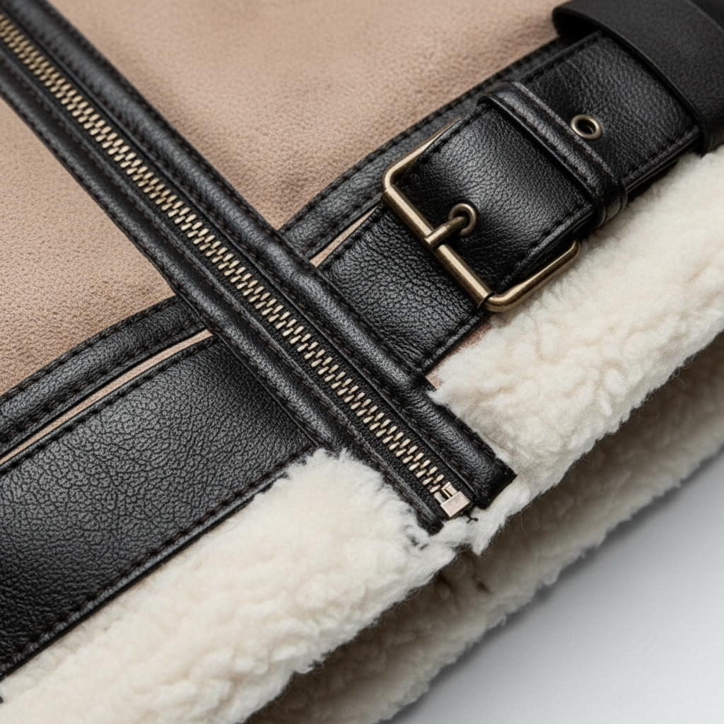 Sophia | Women's Sherpa Jacket With Zip Closure And Belt Detail | Chic