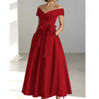 Sophia | Women's Wedding Guest Dress With Off Shoulder Neckline And Bow Detail | Elegant