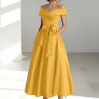 Sophia | Women's Wedding Guest Dress With Off Shoulder Neckline And Bow Detail | Elegant