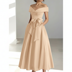 Sophia | Women's Wedding Guest Dress With Off Shoulder Neckline And Bow Detail | Elegant