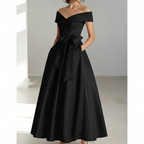 Sophia | Women's Wedding Guest Dress With Off Shoulder Neckline And Bow Detail | Elegant