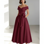 Sophia | Women's Wedding Guest Dress With Off Shoulder Neckline And Bow Detail | Elegant
