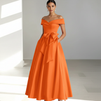 Sophia | Women's Wedding Guest Dress With Off Shoulder Neckline And Bow Detail | Elegant