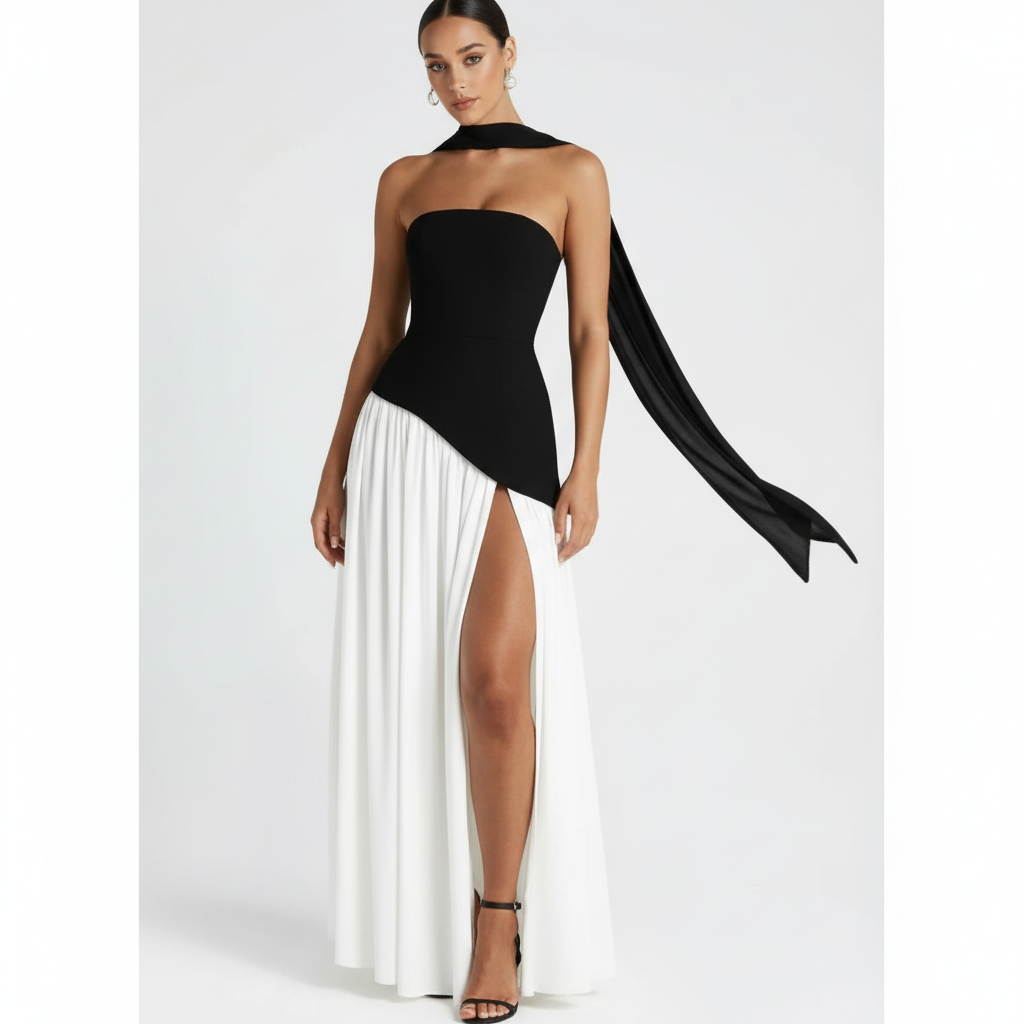 Sophia | Women's Wedding Guest Dress With Strapless Neckline And Side Slit | Elegant
