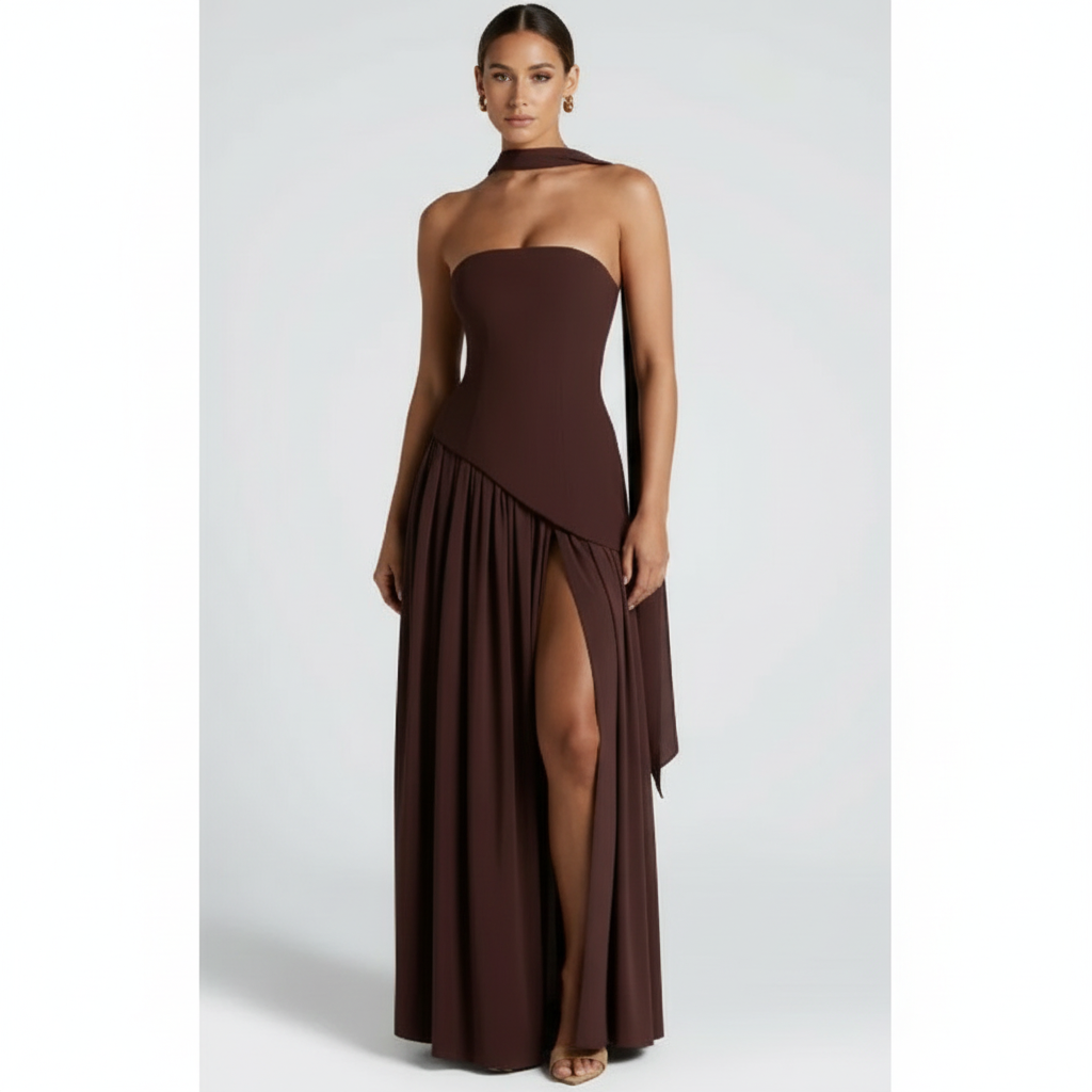 Sophia | Women's Wedding Guest Dress With Strapless Neckline And Side Slit | Elegant