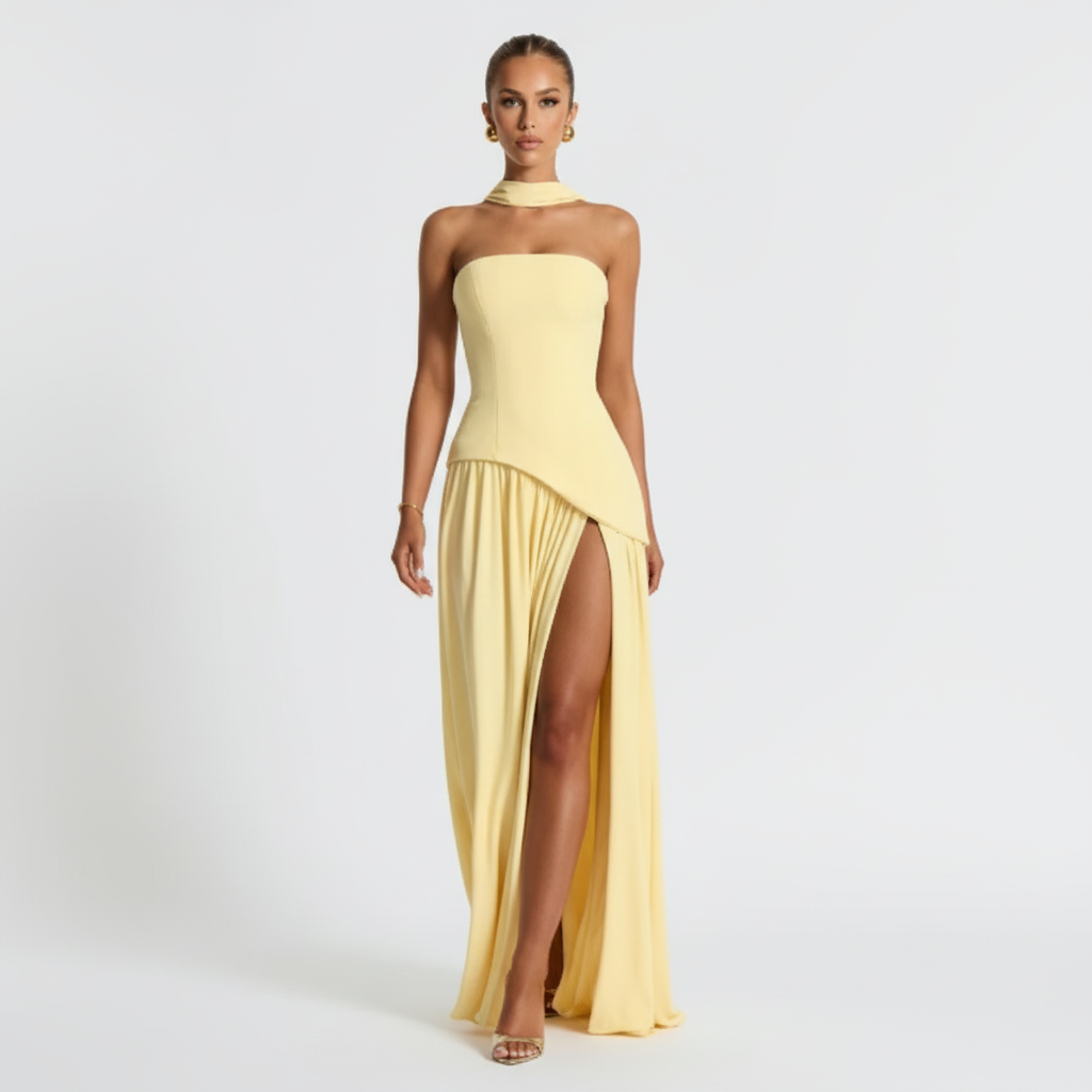 Sophia | Women's Wedding Guest Dress With Strapless Neckline And Side Slit | Elegant