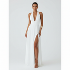 Sophia | Women's Wedding Guest Maxi Dress With Halter Neckline And Side Slit | Elegant