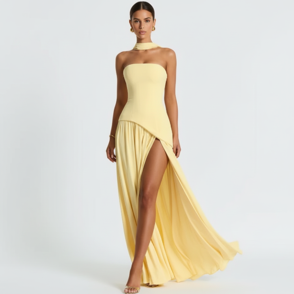 Sophia | Women's Wedding Guest Maxi Dress With Strapless Neckline And Draped Skirt | Elegant