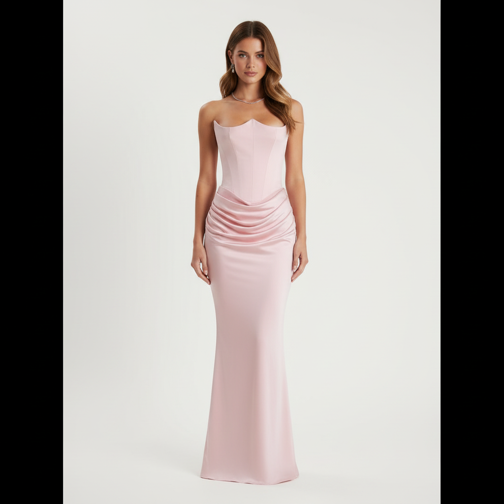 Sophia | Women's Wedding Guest Maxi Dress With Strapless Neckline And Ruched Detail | Elegant