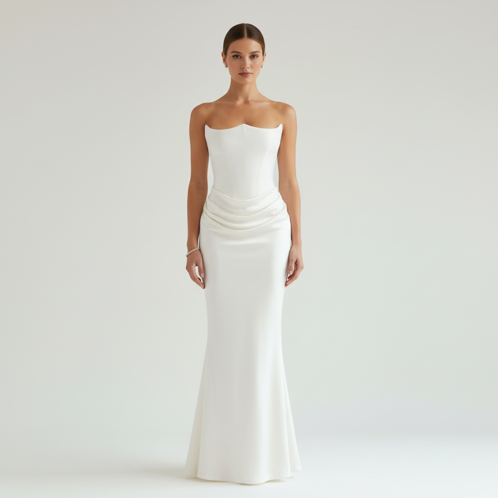 Sophia | Women's Wedding Guest Maxi Dress With Strapless Neckline And Ruched Detail | Elegant