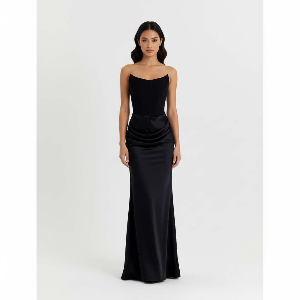 Sophia | Women's Wedding Guest Maxi Dress With Strapless Neckline And Ruched Detail | Elegant