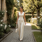 Women's Tailored Wide-Leg Cream Trouser Set – Elegant Waistcoat Cut