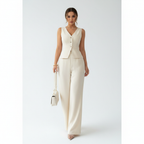 Women's Tailored Wide-Leg Cream Trouser Set – Elegant Waistcoat Cut