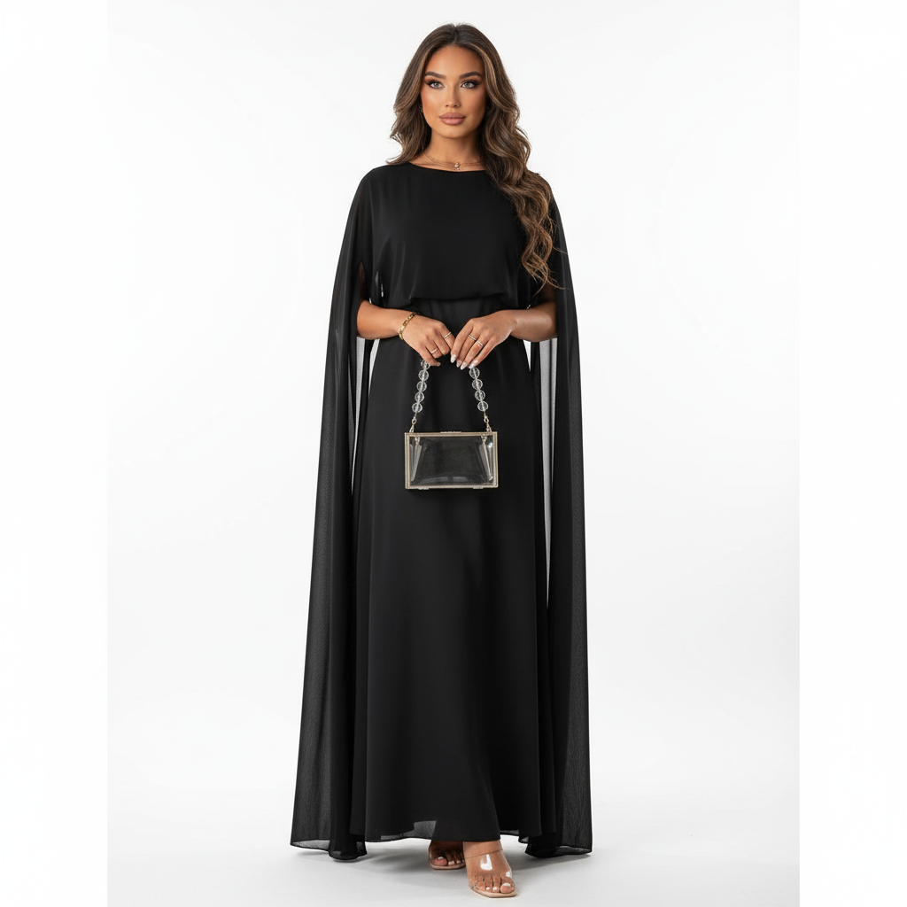 Charlotte | Women's Wedding Guest Dress With Draped Cape And Loose Fit | Elegant