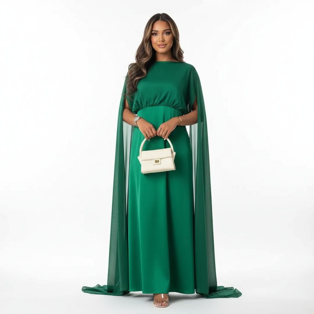 Charlotte | Women's Wedding Guest Dress With Draped Cape And Loose Fit | Elegant