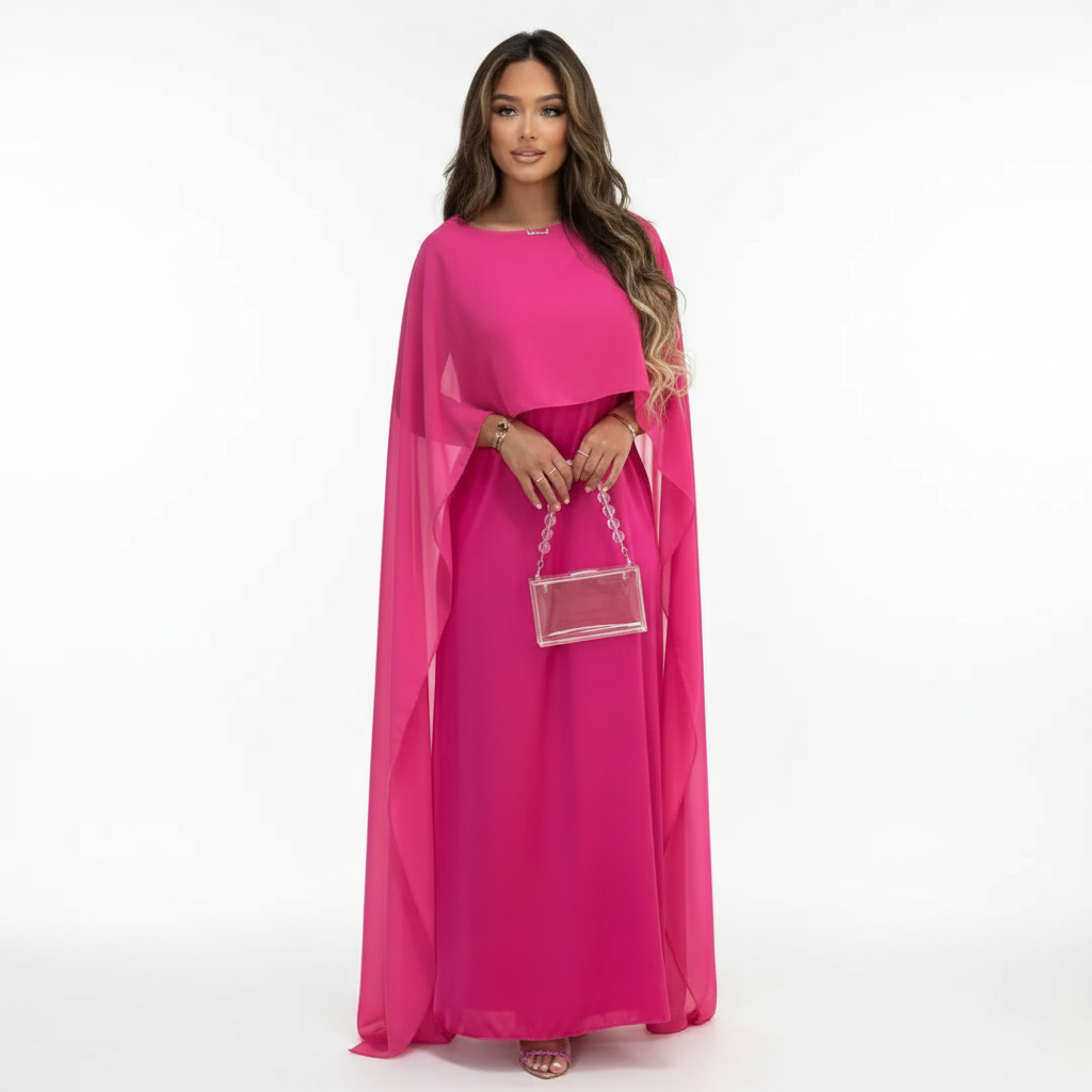 Charlotte | Women's Wedding Guest Dress With Draped Cape And Loose Fit | Elegant