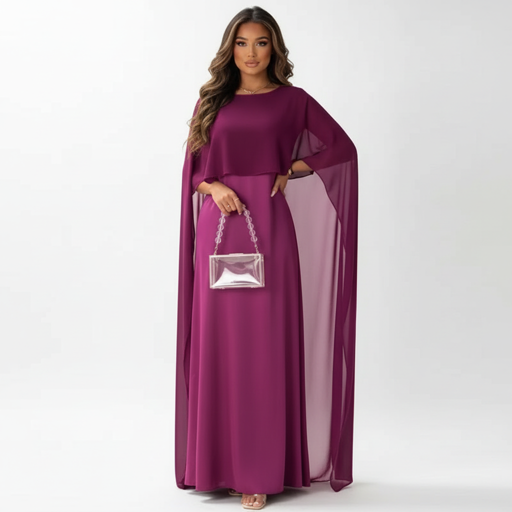 Charlotte | Women's Wedding Guest Dress With Draped Cape And Loose Fit | Elegant