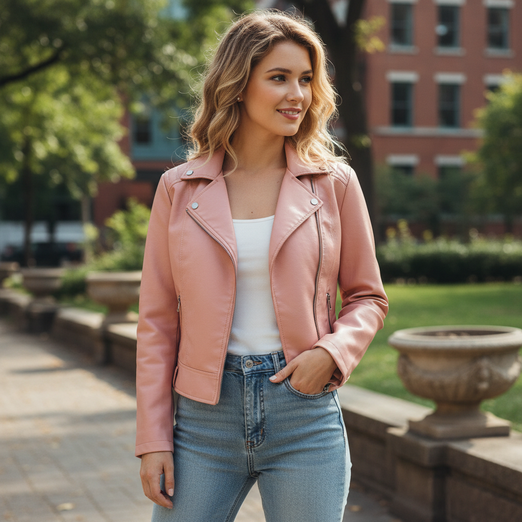 Emma | Women's Leather Jacket With Zip Closure And Quilted Panels | Biker