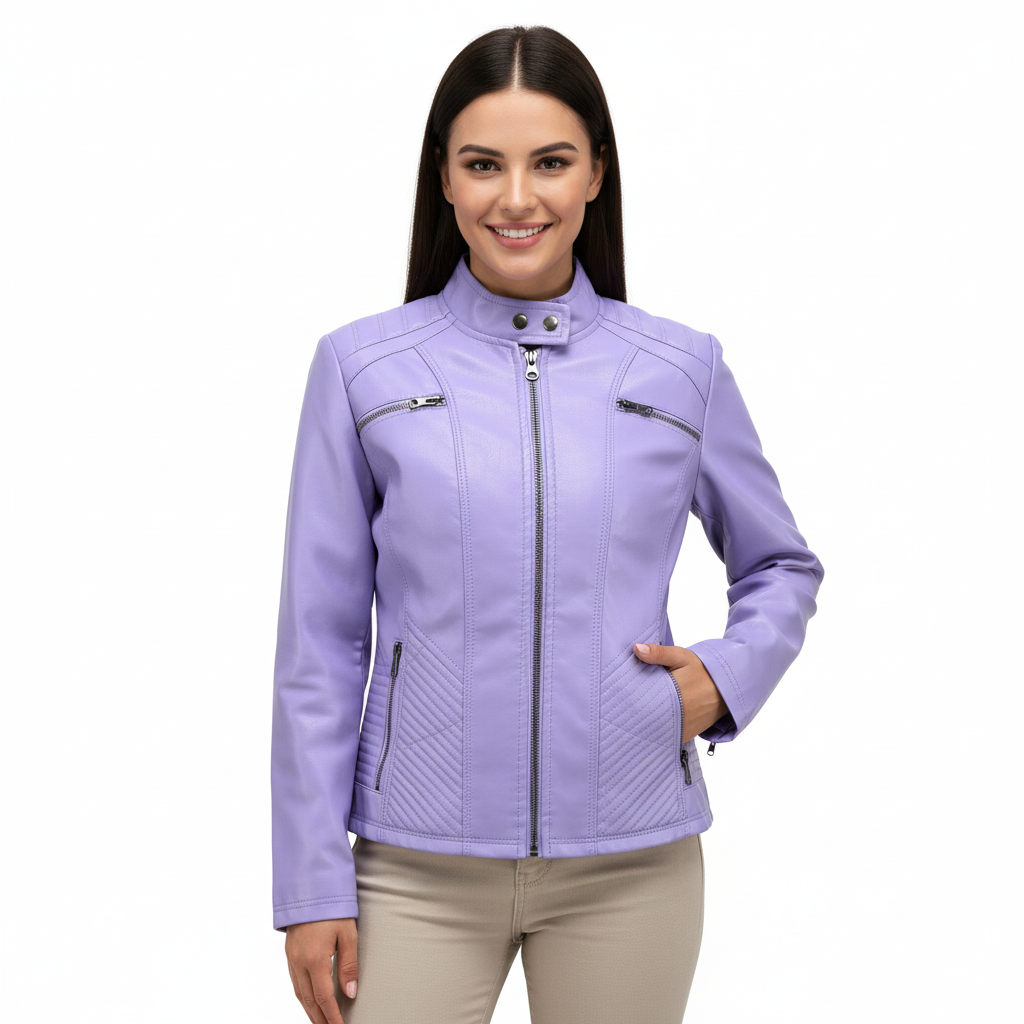 Emma | Women's Leather Jacket With Zip Closure And Quilted Panels | Biker