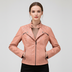 Emma | Women's Leather Jacket With Zip Closure And Quilted Panels | Biker