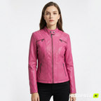 Emma | Women's Leather Jacket With Zip Closure And Quilted Panels | Biker