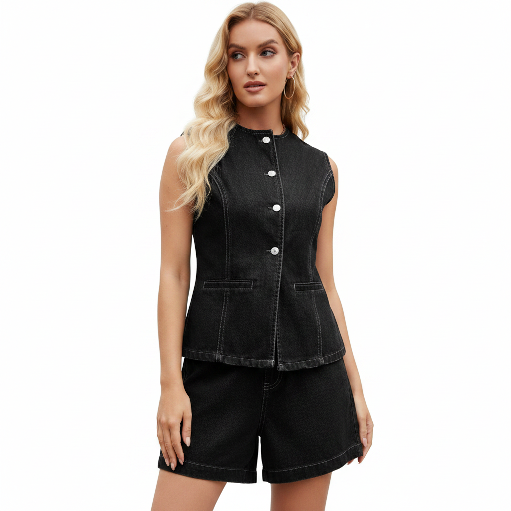 Emma | Women's Two-Piece Set With Sleeveless Top And Button Detail | Casual