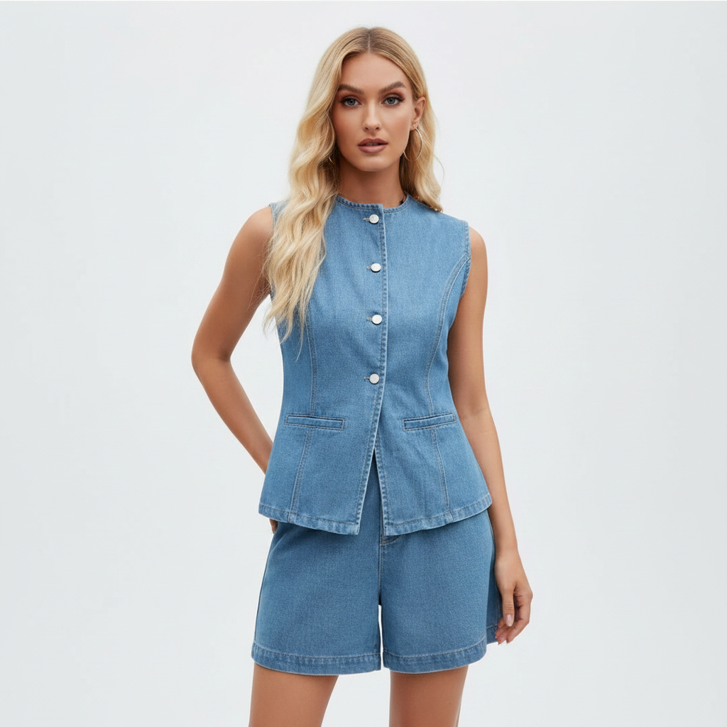 Emma | Women's Two-Piece Set With Sleeveless Top And Button Detail | Casual