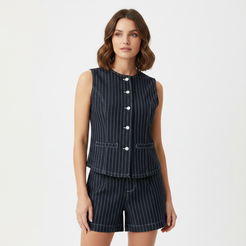 Emma | Women's Two-Piece Set With Sleeveless Top And Button Detail | Casual