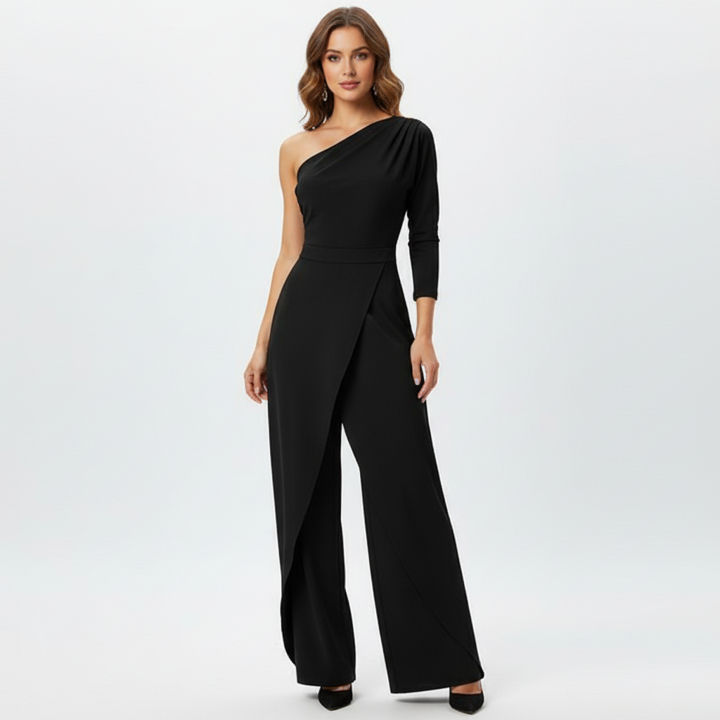 Liora | Women's One Shoulder Maxi Long Sleeve Dress With Asymmetric Neckline