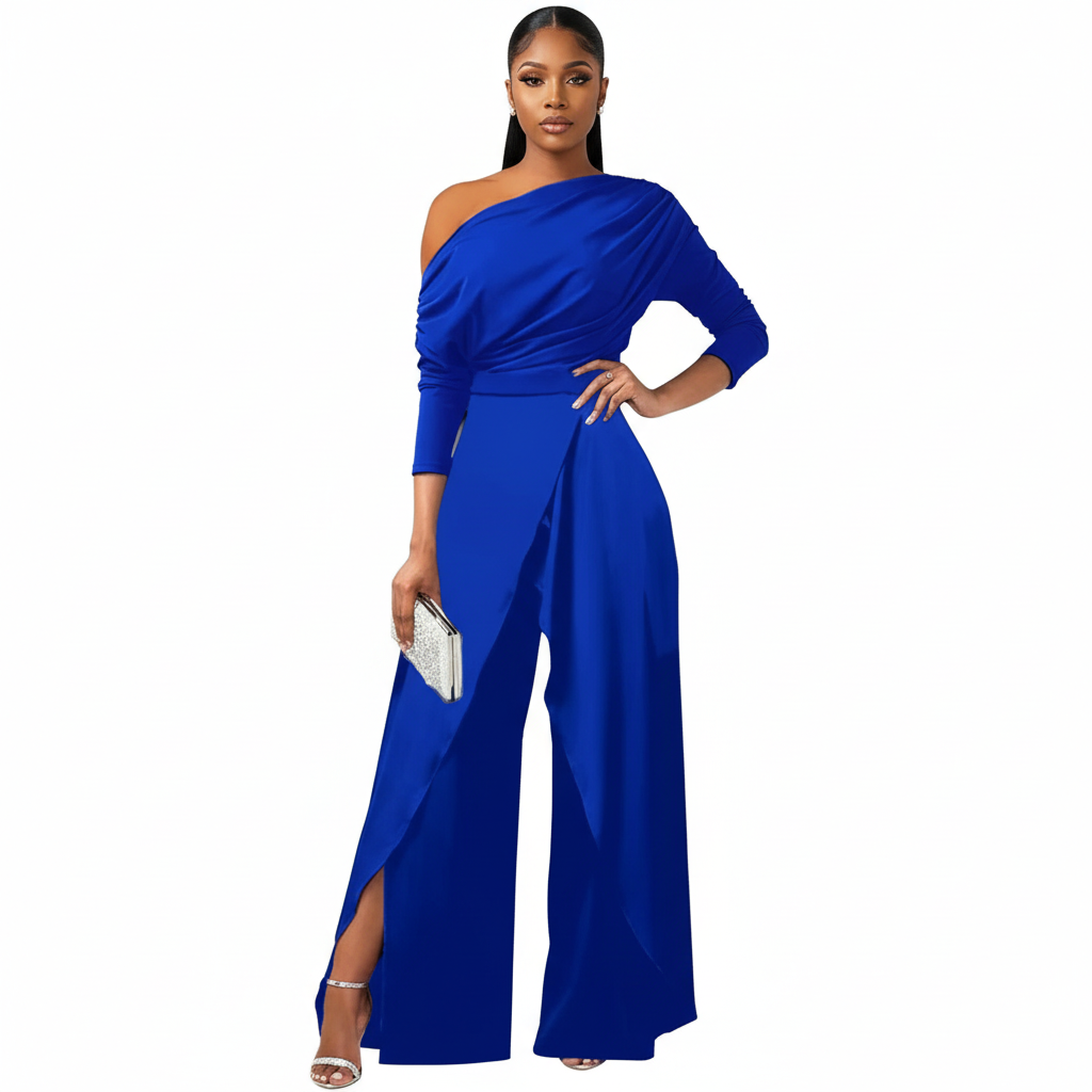 Liora | Women's One Shoulder Maxi Long Sleeve Dress With Asymmetric Neckline