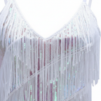 Olivia | Women's Sparkle Mini Dress With Spaghetti Straps And Fringe Hem | Glamorous