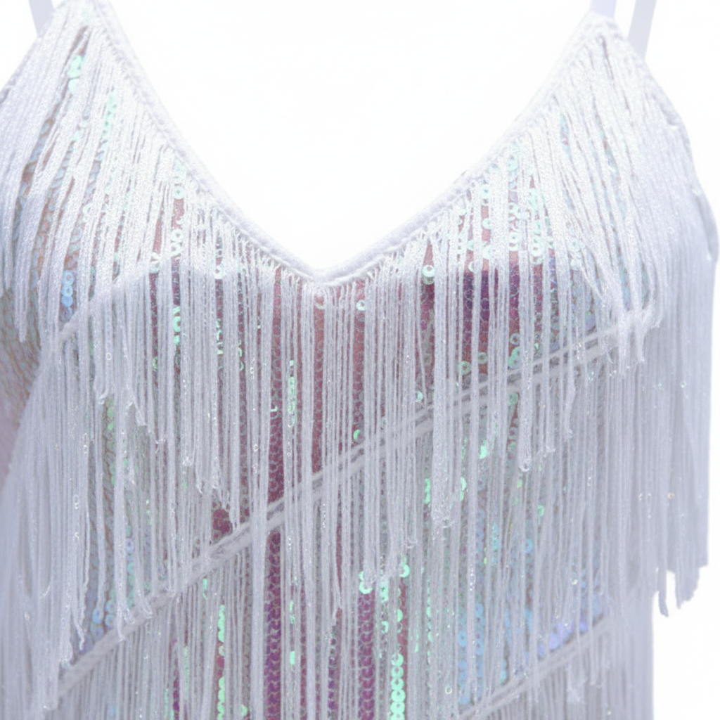 Olivia | Women's Sparkle Mini Dress With Spaghetti Straps And Fringe Hem | Glamorous