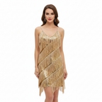Olivia | Women's Sparkle Mini Dress With Spaghetti Straps And Fringe Hem | Glamorous